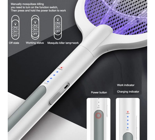 Мухобійка-ракетка W3 пастка від комах (з вбуд. акум.) (довж. 53,2см)