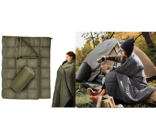Ковдра, теплоізольована похідна ковдра, для пішого туризму ЧОРНИЙ І ЗЕЛЕНИЙ-8--9 (15)