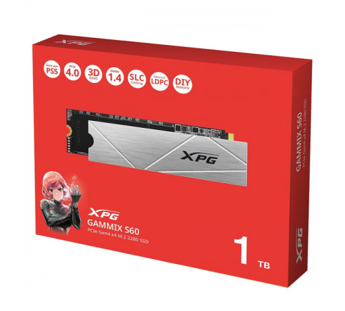 Накопичувач SSD M.2 ADATA GAMMIX S60 1TB 2280 PCIe 4x4 NVMe 3D NAND Read/Write:5000/3200 MB/sec (AGAMMIXS60-1T-CS)