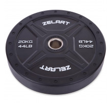 Бамперные диски для кроссфита Bumper Plates резиновые d-51мм Zelart TA-2258-20 20кг (d-45см,черный)
