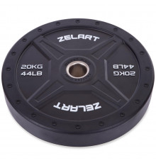Бамперные диски для кроссфита Bumper Plates резиновые d-51мм Zelart TA-2258-20 20кг (d-45см,черный)