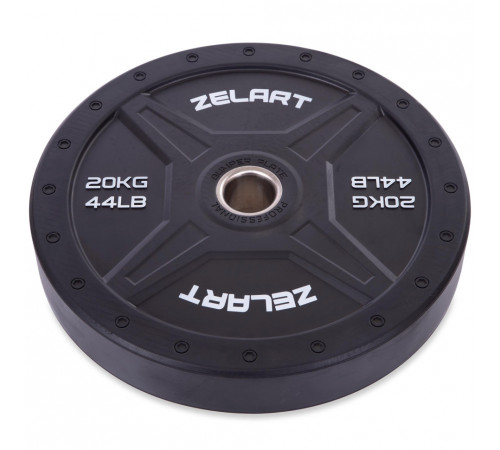 Бамперные диски для кроссфита Bumper Plates резиновые d-51мм Zelart TA-2258-20 20кг (d-45см,черный)