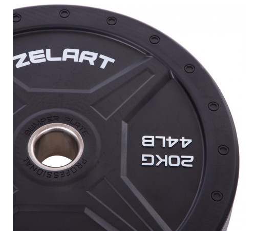 Бамперные диски для кроссфита Bumper Plates резиновые d-51мм Zelart TA-2258-20 20кг (d-45см,черный)