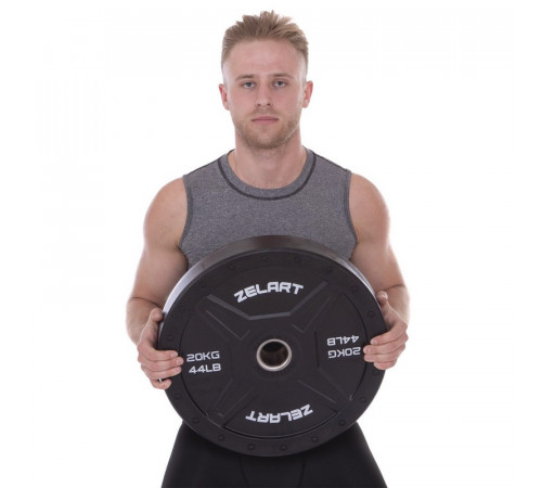 Бамперные диски для кроссфита Bumper Plates резиновые d-51мм Zelart TA-2258-20 20кг (d-45см,черный)
