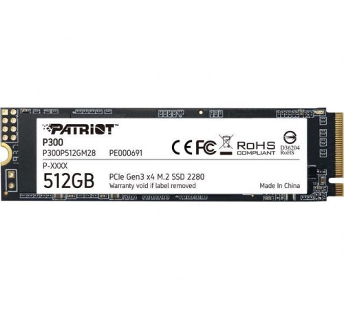 Накопичувач SSD M.2 Patriot P300 512GB NVMe 2280 PCIe 3.0x4 3D NAND TLC (P300P512GM28)