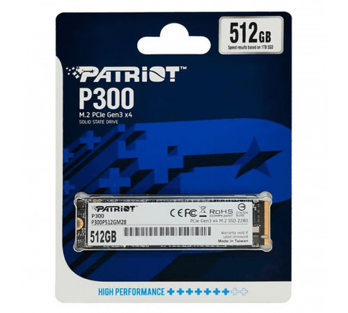 Накопичувач SSD M.2 Patriot P300 512GB NVMe 2280 PCIe 3.0x4 3D NAND TLC (P300P512GM28)