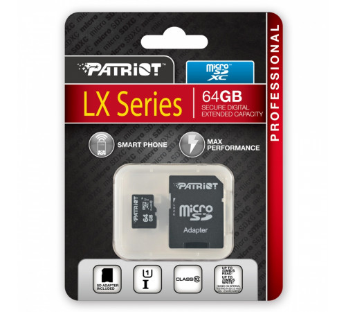 Карта пам'яті microSDXC (UHS-1) Patriot LX Series 64Gb class 10 (adapter SD) (PSF64GMCSDXC10)