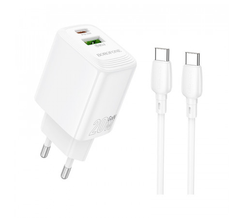 Мережевий зарядний пристрій з кабелем BOROFONE BN27 Fuente PD20W+QC3.0 charger set (C to C) (EU) White (6941991120282)