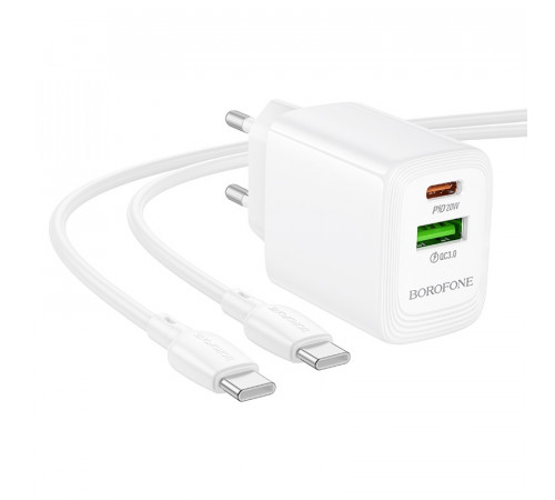Мережевий зарядний пристрій з кабелем BOROFONE BN27 Fuente PD20W+QC3.0 charger set (C to C) (EU) White (6941991120282)