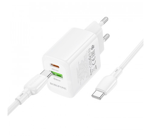 Мережевий зарядний пристрій з кабелем BOROFONE BN27 Fuente PD20W+QC3.0 charger set (C to C) (EU) White (6941991120282)