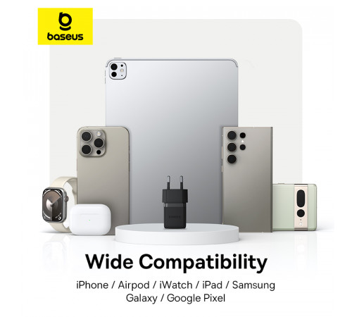 Мережевий зарядний пристрій з кабелем Baseus Palm Fast Charger 1C 20W EU Cluster Black (with Baseus  Cable USB-C to USB-C 60W ) 1m Cluster Blac (P10111602113-01)