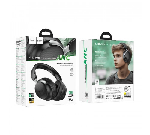 Бездротові накладні навушники HOCO W53 Plus Tone ANC BT headphones Classic Black (6942007646604)