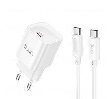 Мережевий зарядний пристрій з кабелем HOCO C146A Charm single port PD20W charger set (C to C) (EU) White (6942007630269)