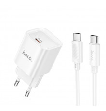 Мережевий зарядний пристрій з кабелем HOCO C146A Charm single port PD20W charger set (C to C) (EU) White (6942007630269)