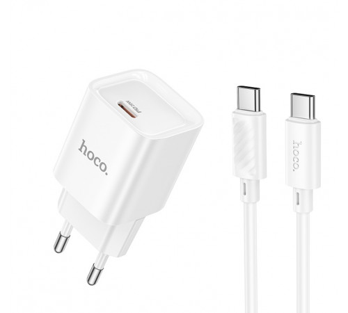 Мережевий зарядний пристрій з кабелем HOCO C146A Charm single port PD20W charger set (C to C) (EU) White (6942007630269)