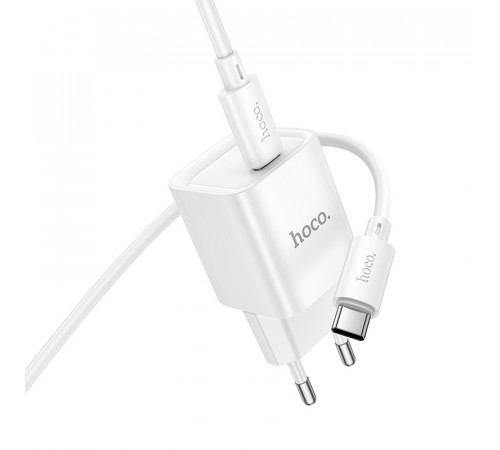 Мережевий зарядний пристрій з кабелем HOCO C146A Charm single port PD20W charger set (C to C) (EU) White (6942007630269)