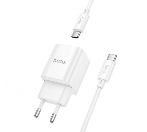 Мережевий зарядний пристрій з кабелем HOCO C146A Charm single port PD20W charger set (C to C) (EU) White (6942007630269)