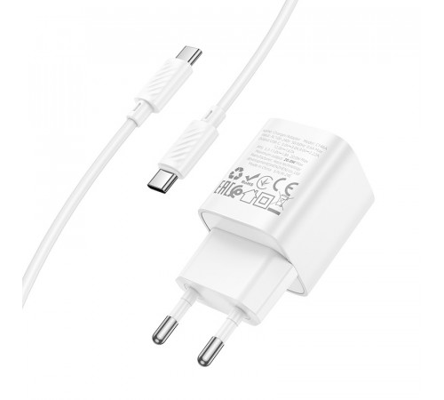 Мережевий зарядний пристрій з кабелем HOCO C146A Charm single port PD20W charger set (C to C) (EU) White (6942007630269)