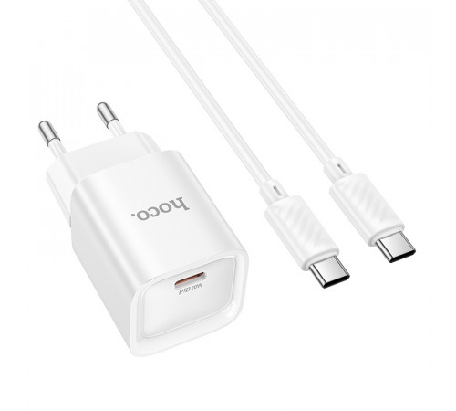 Мережевий зарядний пристрій з кабелем HOCO C146A Charm single port PD20W charger set (C to C) (EU) White (6942007630269)
