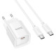 Мережевий зарядний пристрій з кабелем HOCO C146A Charm single port PD20W charger set (C to C) (EU) White (6942007630269)