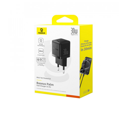 Мережевий зарядний пристрій Baseus Palm Fast Charger 1C 30W EU Cluster Black (P10111605113-00)