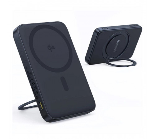 Зовнішній акумулятор Baseus PicoGo Qi2 Magnetic Power Bank with Rotatable Stand 5000mAh 20W Cosmic Black (with Simply Series Charging Cable Type-C (P10076802123-00)