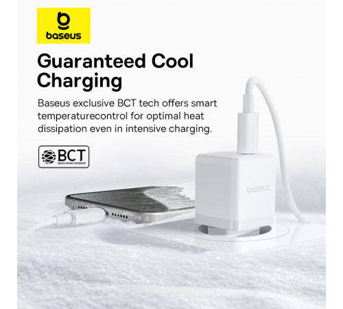 Мережевий зарядний пристрій з кабелем Baseus Palm Fast Charger 1C 20W EU Moon White (with Baseus Cable USB-C to USB-C 1m Moon White) (P10111602213-01)