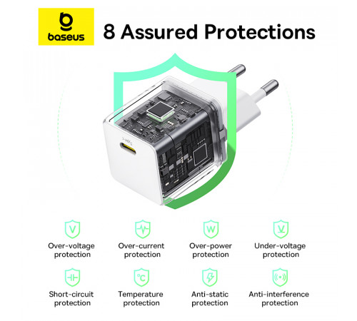 Мережевий зарядний пристрій з кабелем Baseus Palm Fast Charger 1C 20W EU Moon White (with Baseus Cable USB-C to USB-C 1m Moon White) (P10111602213-01)