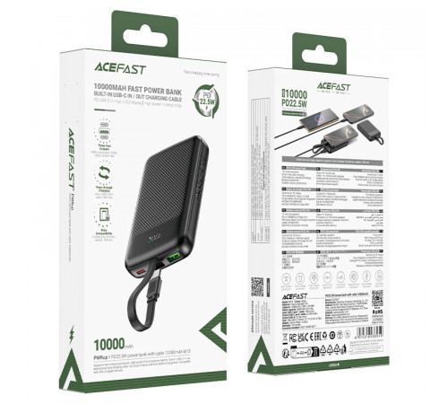 Зовнішній акумулятор ACEFAST M13 PD22.5W power bank with cable 10000mAh Black (6974316283959)