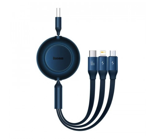 Кабель Baseus Bright Mirror 2 Series Retractable 3-in-1 Fast Charging  Data Cable USB to M+L+C 66W 1.1m Blue (CAMJ010103)