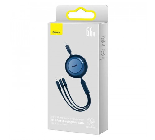 Кабель Baseus Bright Mirror 2 Series Retractable 3-in-1 Fast Charging  Data Cable USB to M+L+C 66W 1.1m Blue (CAMJ010103)