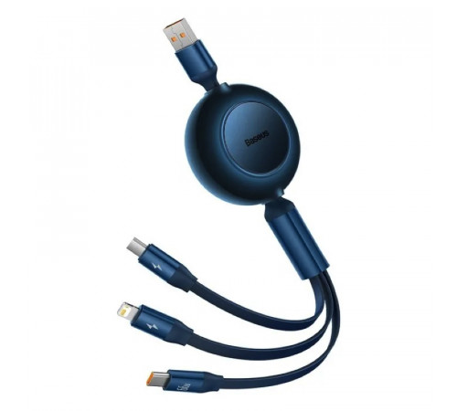 Кабель Baseus Bright Mirror 2 Series Retractable 3-in-1 Fast Charging  Data Cable USB to M+L+C 66W 1.1m Blue (CAMJ010103)