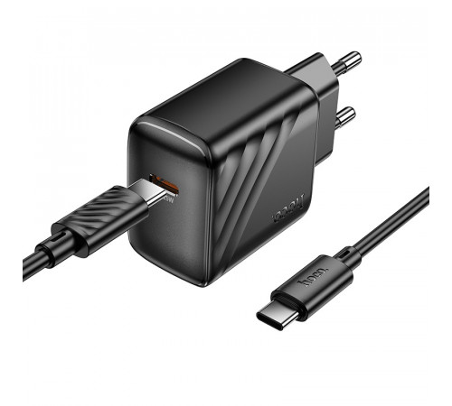 Мережевий зарядний пристрій з кабелем HOCO CS24A Puerto single-port PD25W charger set (C to C)(EU) Black (6942007639774)