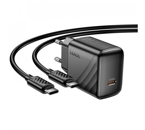 Мережевий зарядний пристрій з кабелем HOCO CS24A Puerto single-port PD25W charger set (C to C)(EU) Black (6942007639774)