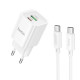 Мережевий зарядний пристрій HOCO C149A Charm PD30W+QC3.0 charger set (C to C)(EU) White (6942007630351)