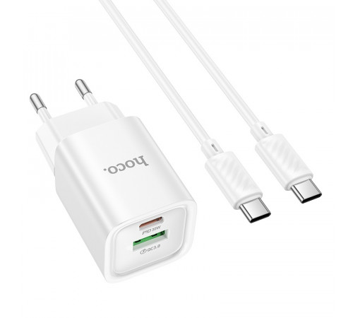 Мережевий зарядний пристрій HOCO C149A Charm PD30W+QC3.0 charger set (C to C)(EU) White (6942007630351)