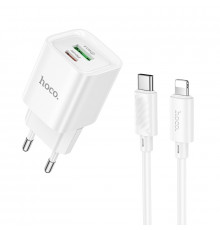Мережевий зарядний пристрій з кабелем HOCO C147A Charm PD20W+QC3.0 charger set (C to iP)(EU) White (6942007630283)