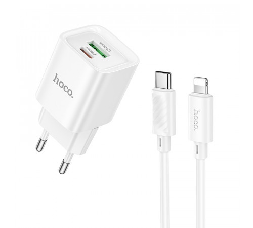Мережевий зарядний пристрій з кабелем HOCO C147A Charm PD20W+QC3.0 charger set (C to iP)(EU) White (6942007630283)