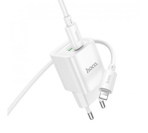 Мережевий зарядний пристрій з кабелем HOCO C147A Charm PD20W+QC3.0 charger set (C to iP)(EU) White (6942007630283)