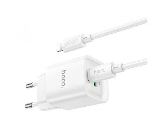 Мережевий зарядний пристрій з кабелем HOCO C147A Charm PD20W+QC3.0 charger set (C to iP)(EU) White (6942007630283)