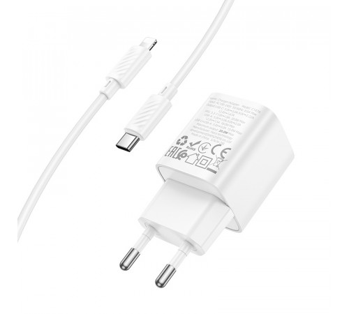 Мережевий зарядний пристрій з кабелем HOCO C147A Charm PD20W+QC3.0 charger set (C to iP)(EU) White (6942007630283)