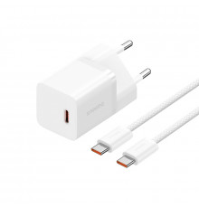 Мережевий зарядний пристрій з кабелем Baseus GaN5 Fast Charger(mini) 1C 30W EU Moon White(With: Fast Charging Data Cable Type-C) (P10110902213-00)