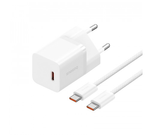 Мережевий зарядний пристрій з кабелем Baseus GaN5 Fast Charger(mini) 1C 30W EU Moon White(With: Fast Charging Data Cable Type-C) (P10110902213-00)