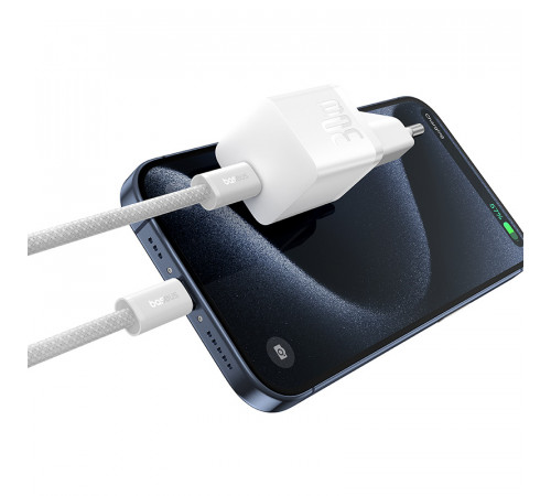Мережевий зарядний пристрій з кабелем Baseus GaN5 Fast Charger(mini) 1C 30W EU Moon White(With: Fast Charging Data Cable Type-C) (P10110902213-00)