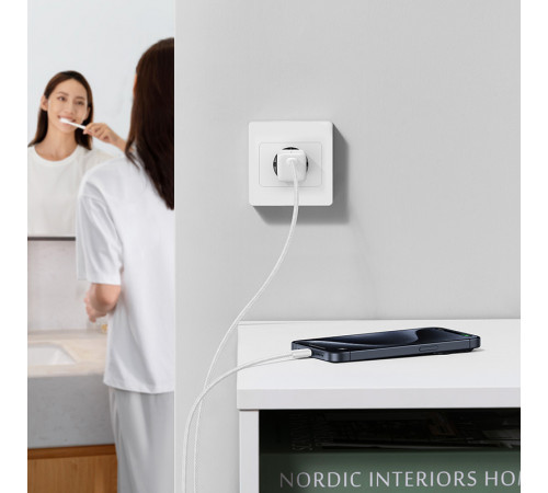 Мережевий зарядний пристрій з кабелем Baseus GaN5 Fast Charger(mini) 1C 30W EU Moon White(With: Fast Charging Data Cable Type-C) (P10110902213-00)