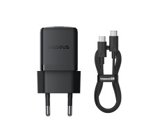 Мережевий зарядний пристрій з кабелем Baseus Palm Fast Charger 1C 30W EU Cluster Black(With: Baseus Mini White Cable C to C 60W(20V/3A) 1m (P10111605113-01)