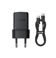Мережевий зарядний пристрій з кабелем Baseus Palm Fast Charger 1C 30W EU Cluster Black(With: Baseus Mini White Cable C to C 60W(20V/3A) 1m (P10111605113-01)