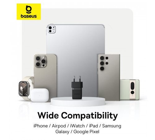 Мережевий зарядний пристрій з кабелем Baseus Palm Fast Charger 1C 30W EU Cluster Black(With: Baseus Mini White Cable C to C 60W(20V/3A) 1m (P10111605113-01)