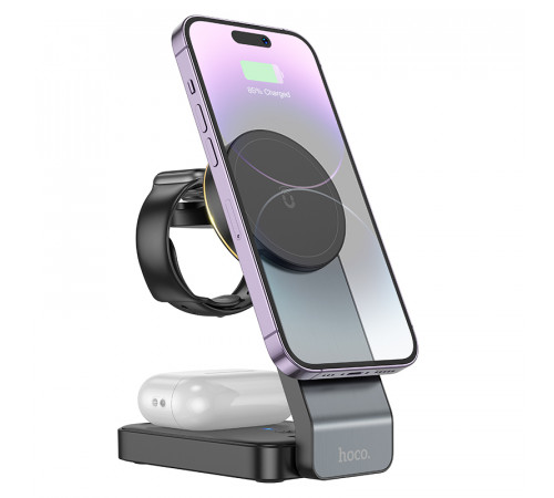 Бездротовий мультизарядний пристрій HOCO CQ3 Motorcycle folding 3-in-1 magnetic wireless fast charger Black (6942007602334)