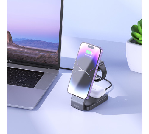 Бездротовий мультизарядний пристрій HOCO CQ3 Motorcycle folding 3-in-1 magnetic wireless fast charger Black (6942007602334)